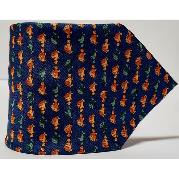 Pura Seta Other - VTG Pura Seta Necktie Made Italy Silk Navy Green & Brown Turtles Greeting